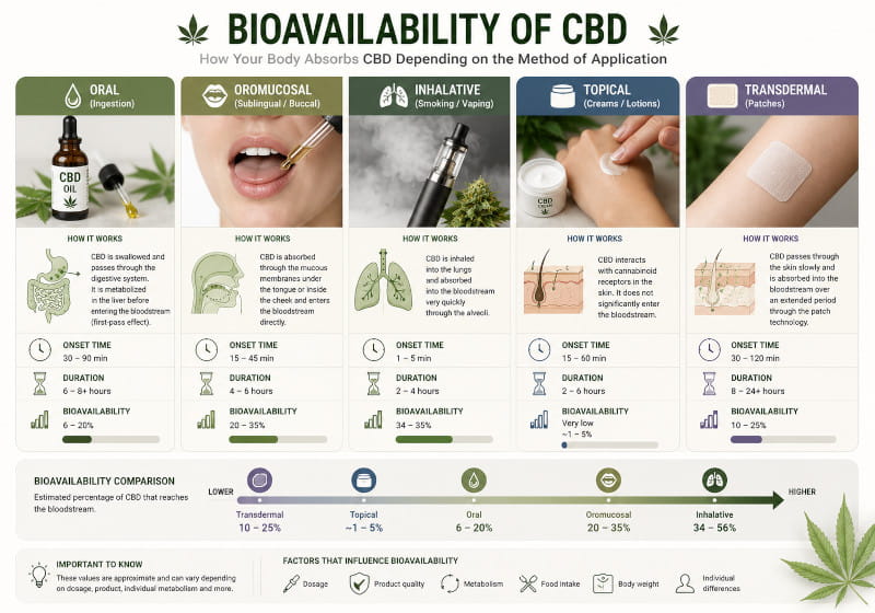 Bioverfügbarkeit von CBD nach oraler, oromukosaler, inhalativer, topischer und transdermaler Anwendung