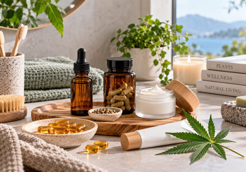 CBD products for everyday use with CBD oil, capsules and cream