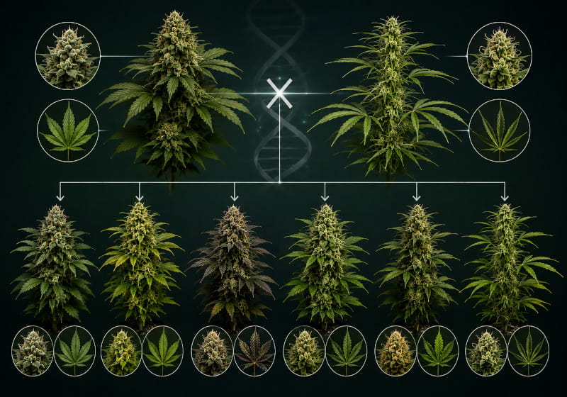 Kreuzung verschiedener Cannabislinien mit unterschiedlichen Nachkommen
