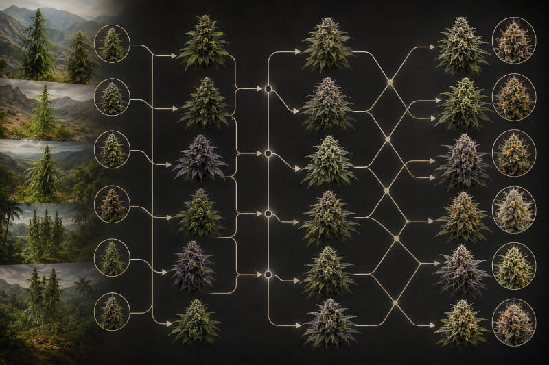 Entwicklung von Cannabis-Landrassen über klassische Zuchtlinien zu modernen Polyhybriden
