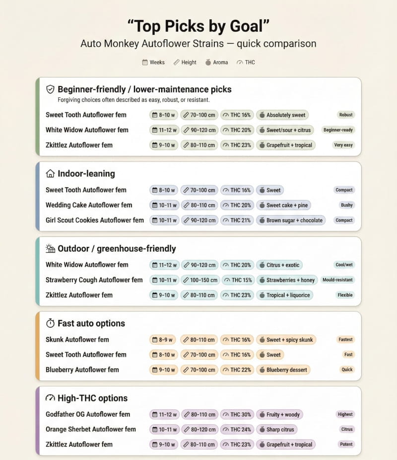 Comparaison rapide des graines Auto Monkey – Sélectionnez votre objectif