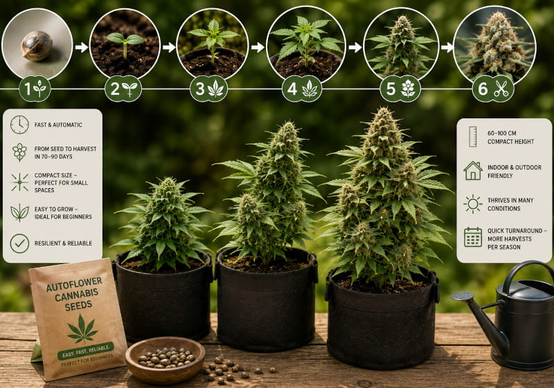 Graines de cannabis autofloraison pour débutants – cycle de vie et croissance compacte