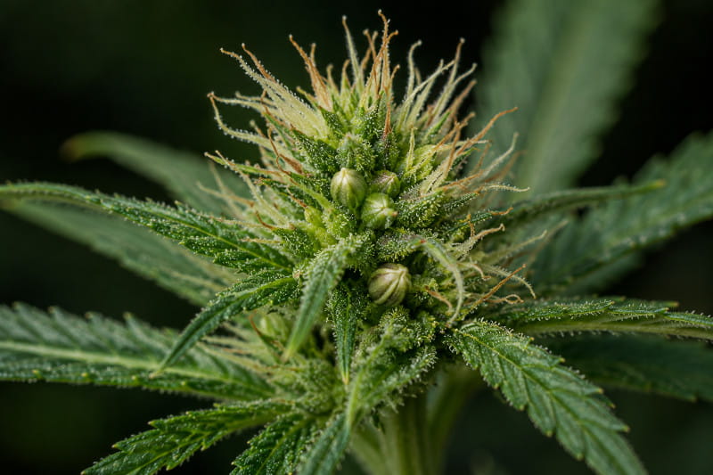 Cannabis Blüte - befruchtet und bestäubt - Anfangsstadium der Samenbildung