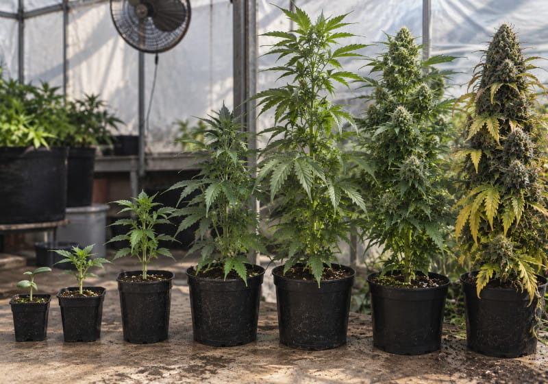 Cannabis im Verlauf der Entwicklungsphasen von der Keimung bis zur Ernte
