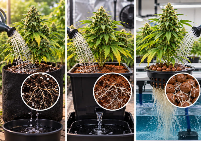 Cannabis spülen in Erde Kokos und Hydro im Vergleich