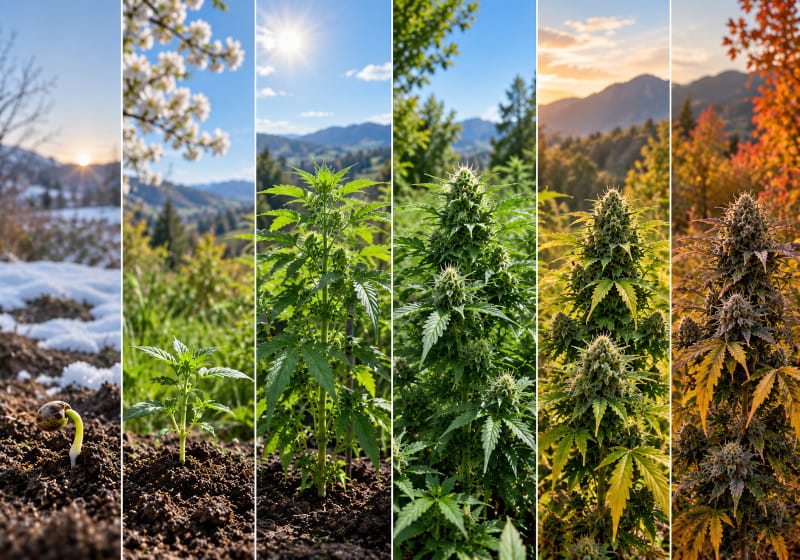 Cannabis Outdoor im Jahresverlauf von der Keimung bis zur Ernte