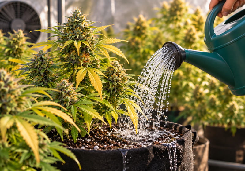 Cannabis spülen vor der Ernte mit klarem Wasser