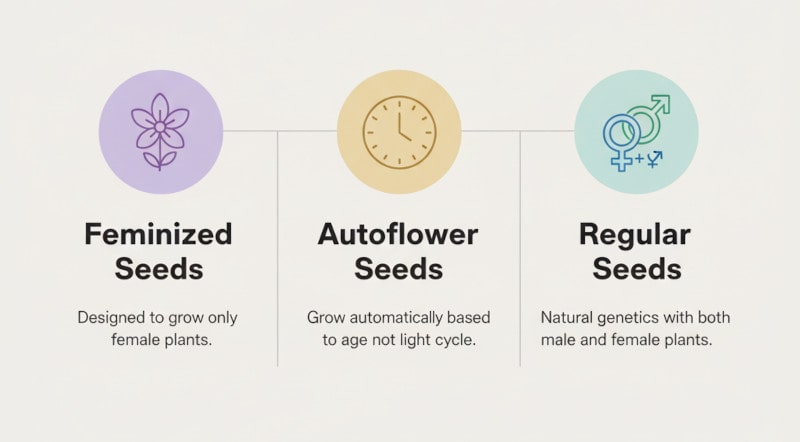 feminisierte, selbstblühende oder reguläre Samen zur Auswahl