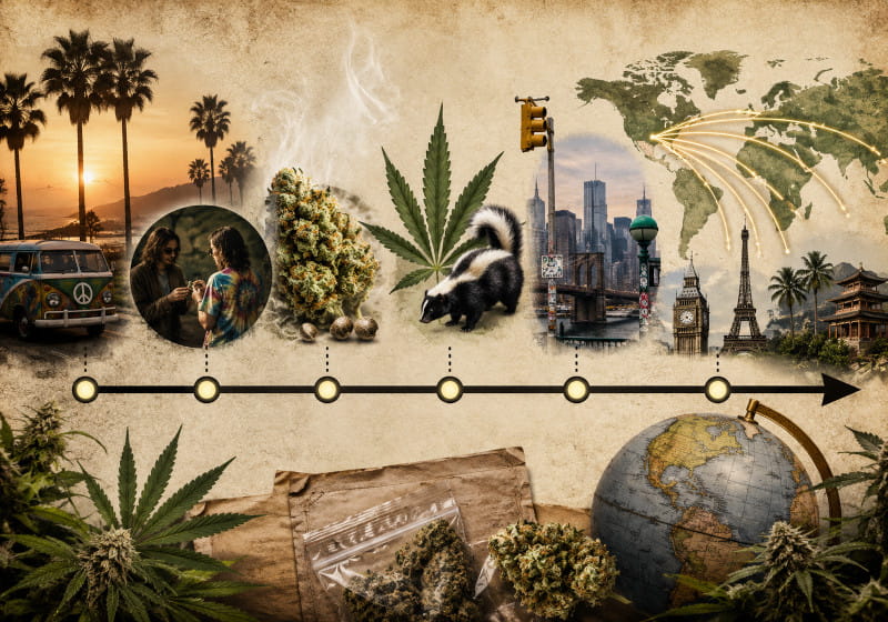 Chronologie visuelle de l’histoire de Sour Diesel – début des années 1990, côte Est des États-Unis, lien Chemdog/Skunk