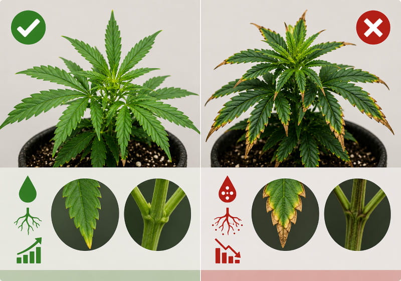 Cannabis Überdüngung und Nährstoffbrand früh erkennen