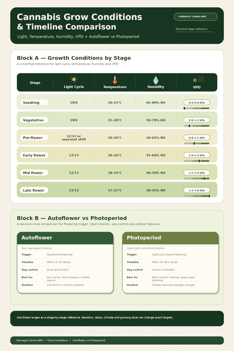 cannabis growth conditions - timeline comparison