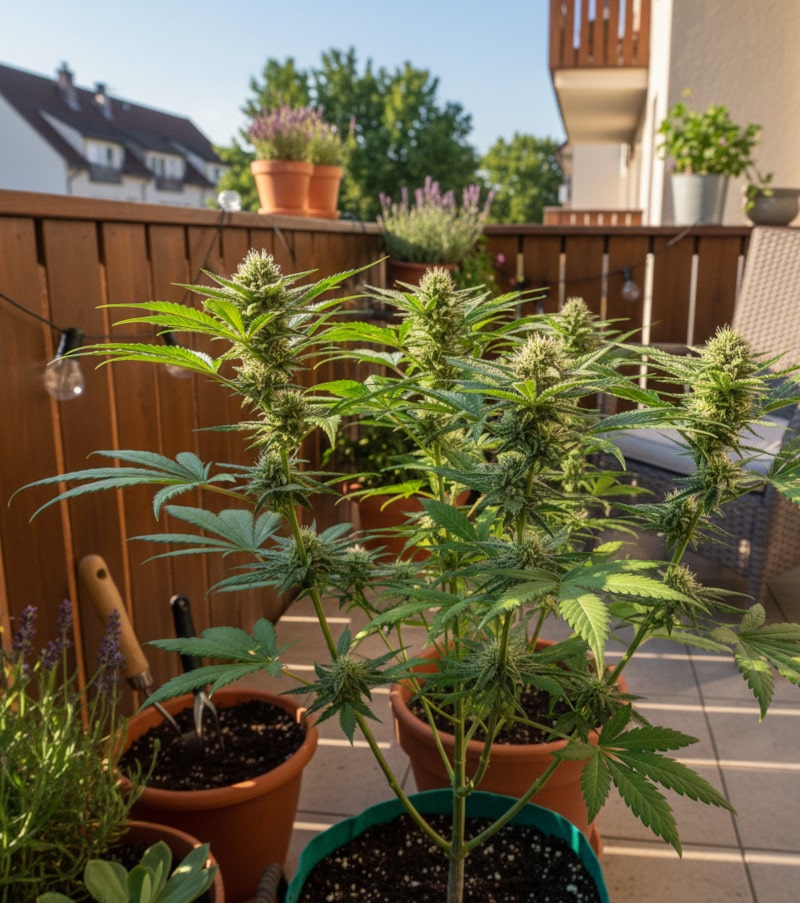Automatisches Cannabis im Freien auf einem Balkon oder einer Terrasse anbauen