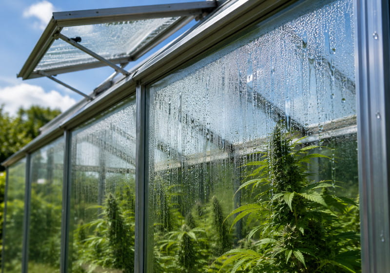 Kondenswasser im Cannabis Gewächshaus durch Lüften reduzieren