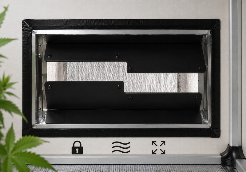 Lichtdichte Zuluftöffnung mit versetzten schwarzen Blenden und großem Luftquerschnitt