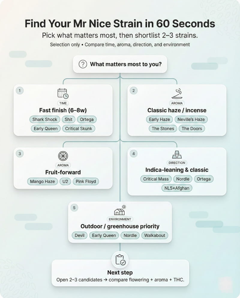 Finden Sie innerhalb von 60 Sekunden Ihren persönlichen Favoriten von Mr Nice Seeds
