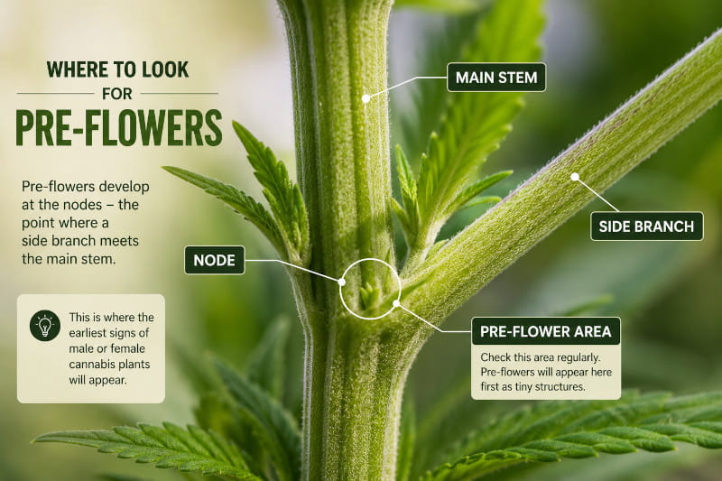 Position der Cannabis-Nodie zur Erkennung von Vorblüten