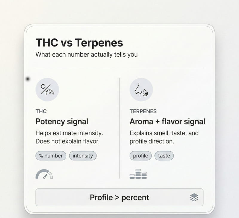 Terpene bestimmen Geruch und Geschmack. THC tut dies nicht.