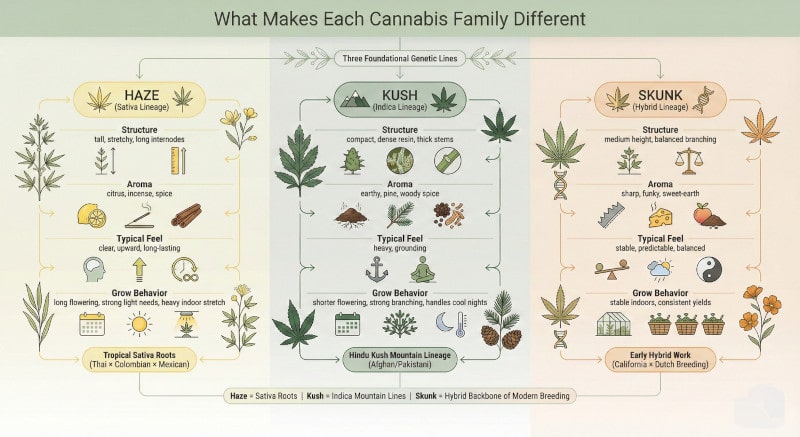 ce que sont aujourd'hui Haze, Kush et Skunk