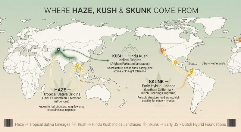 Woher Haze, Skunk und Kush stammen